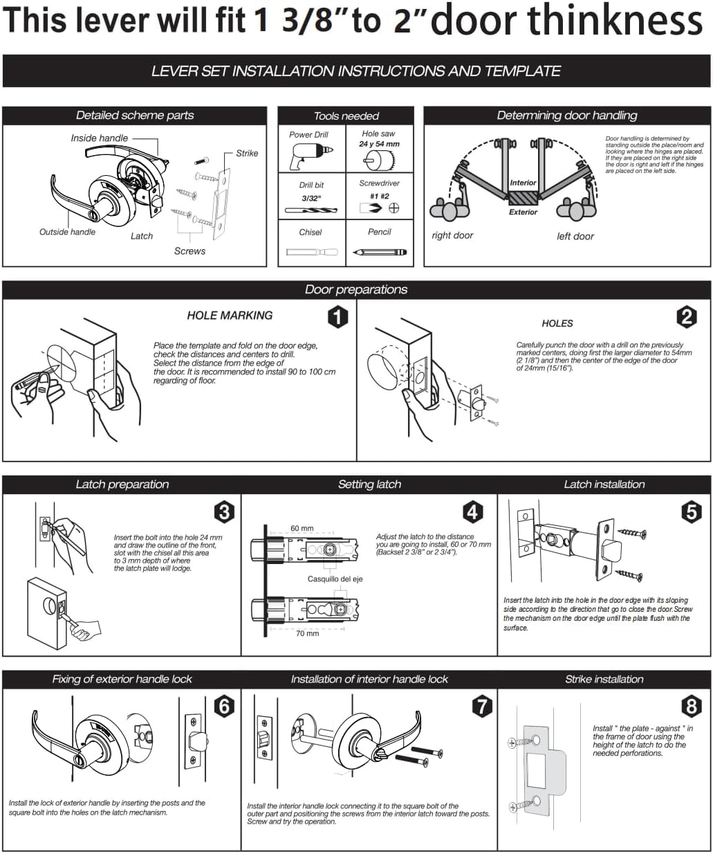 Crystmetal reversible lever works for both right- and left-handed doors.