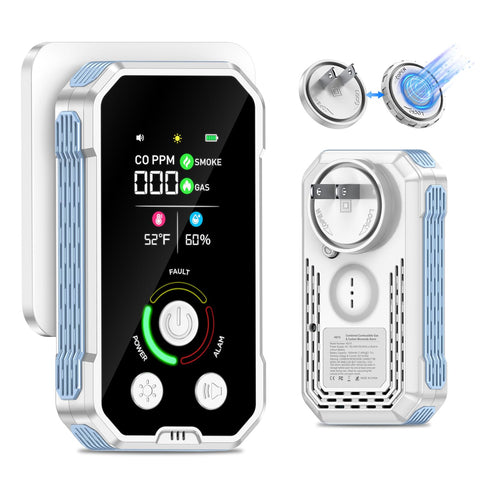 CSCL 5-in-1 CO detector plug-in with temperature and humidity display.