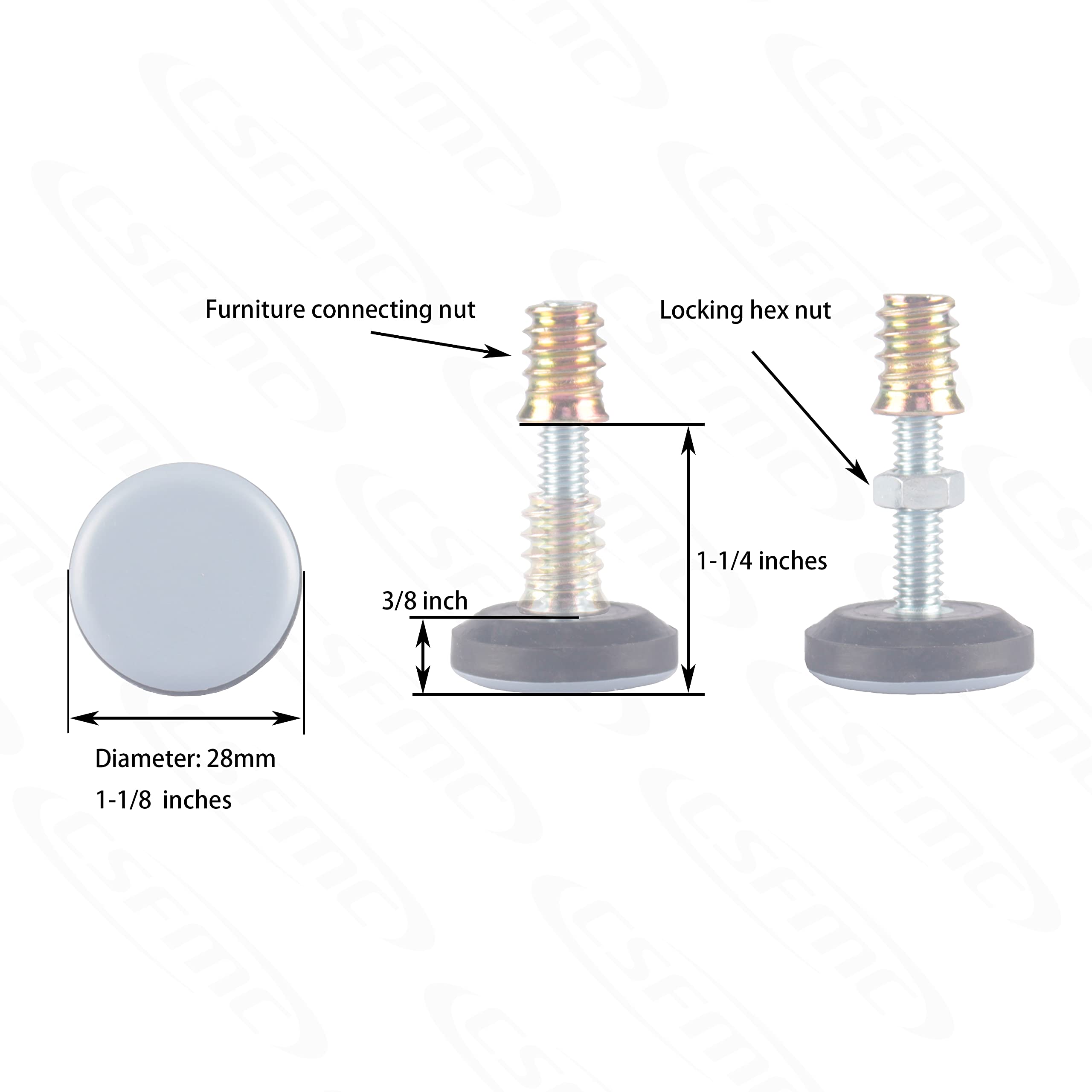 CSFMC leveler with threaded shank for sturdy installation and adjustable height.