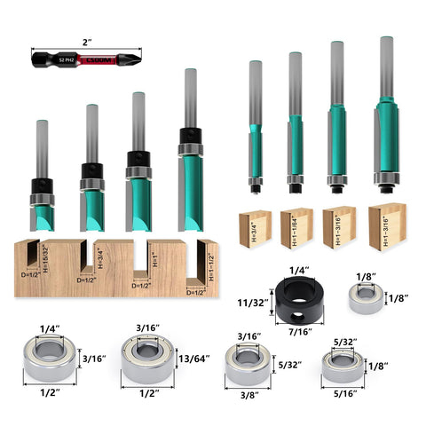 CSOOM flush trim bit with 1/4 shank delivering clean, consistent cuts on wood
