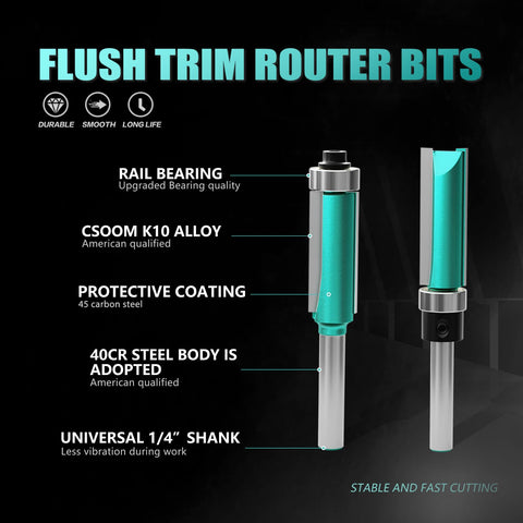 CSOOM pattern flush trim bit for decorative profiles and exact routing