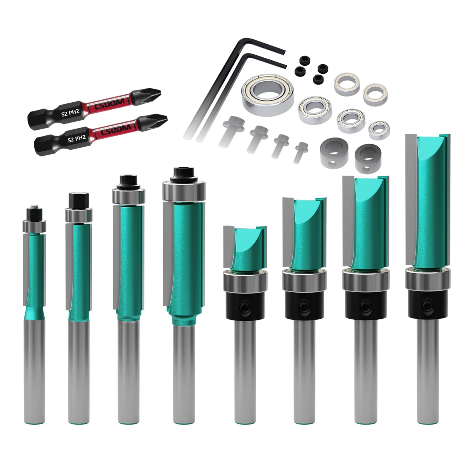 CSOOM 8-piece router bit set for precise edging and trimming workflows