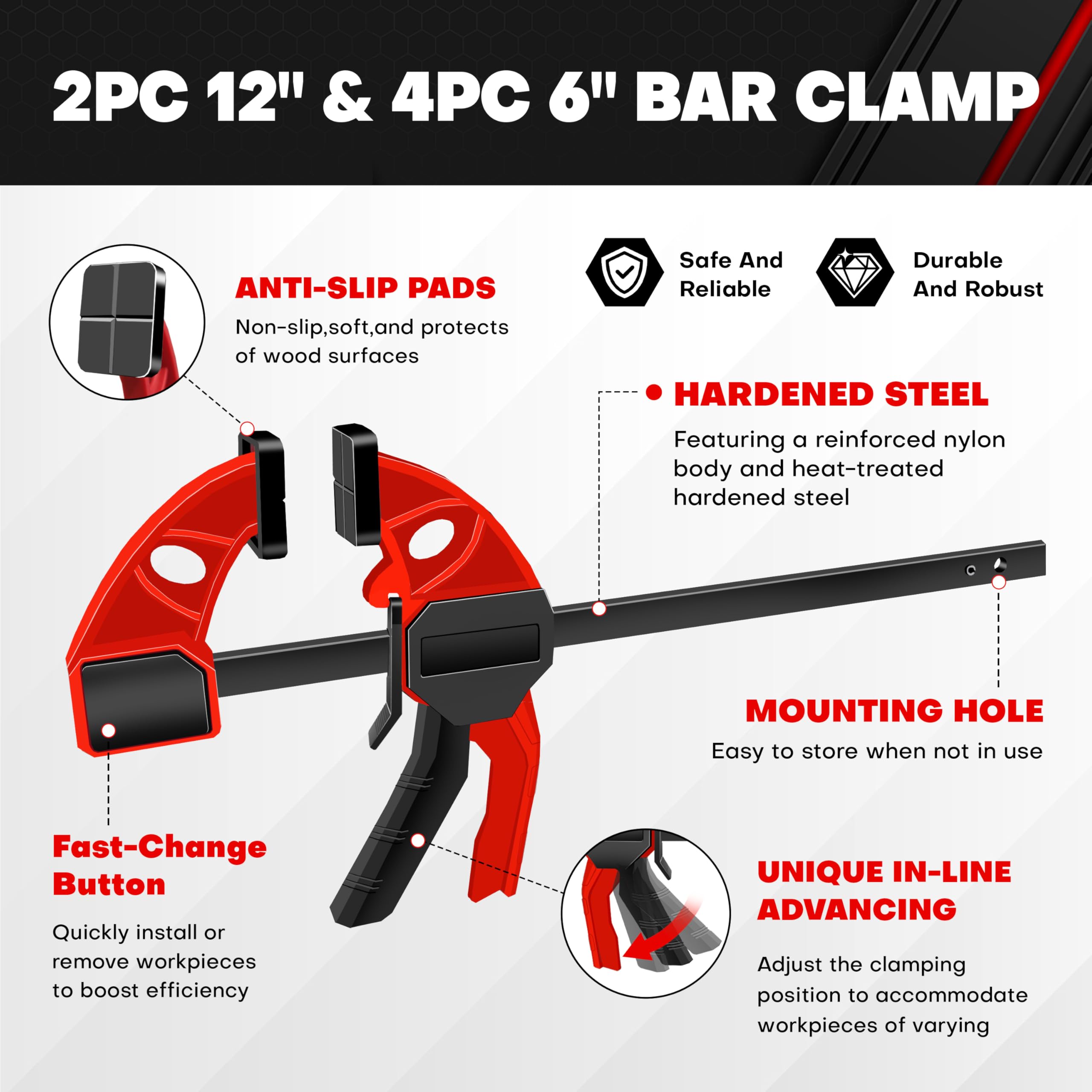 CT 12-inch dual-size lever clamps providing versatile holding power