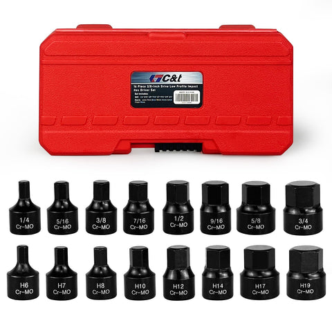 C&T 16-piece low-profile hex set case keeps bits organized for quick car maintenance.