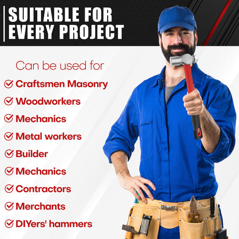 C&T 24oz ball peen hammer provides heavier impact for sturdy metalwork.