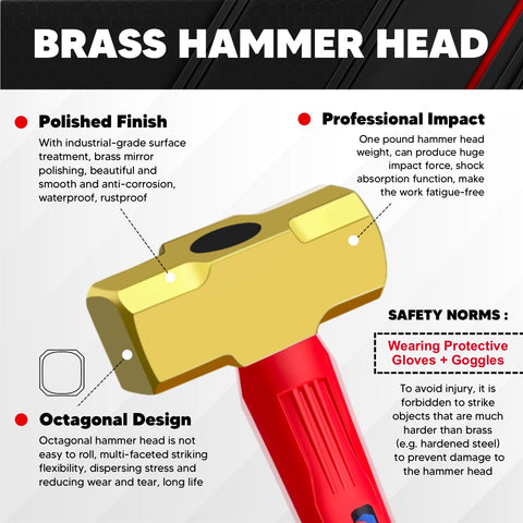 CT Brass Sledge Hammer epoxy bonded head to handle ensures lasting durability.