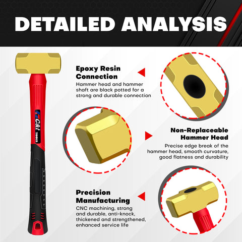 CT Brass Sledge Hammer fiberglass handle provides secure grip and reduced fatigue.