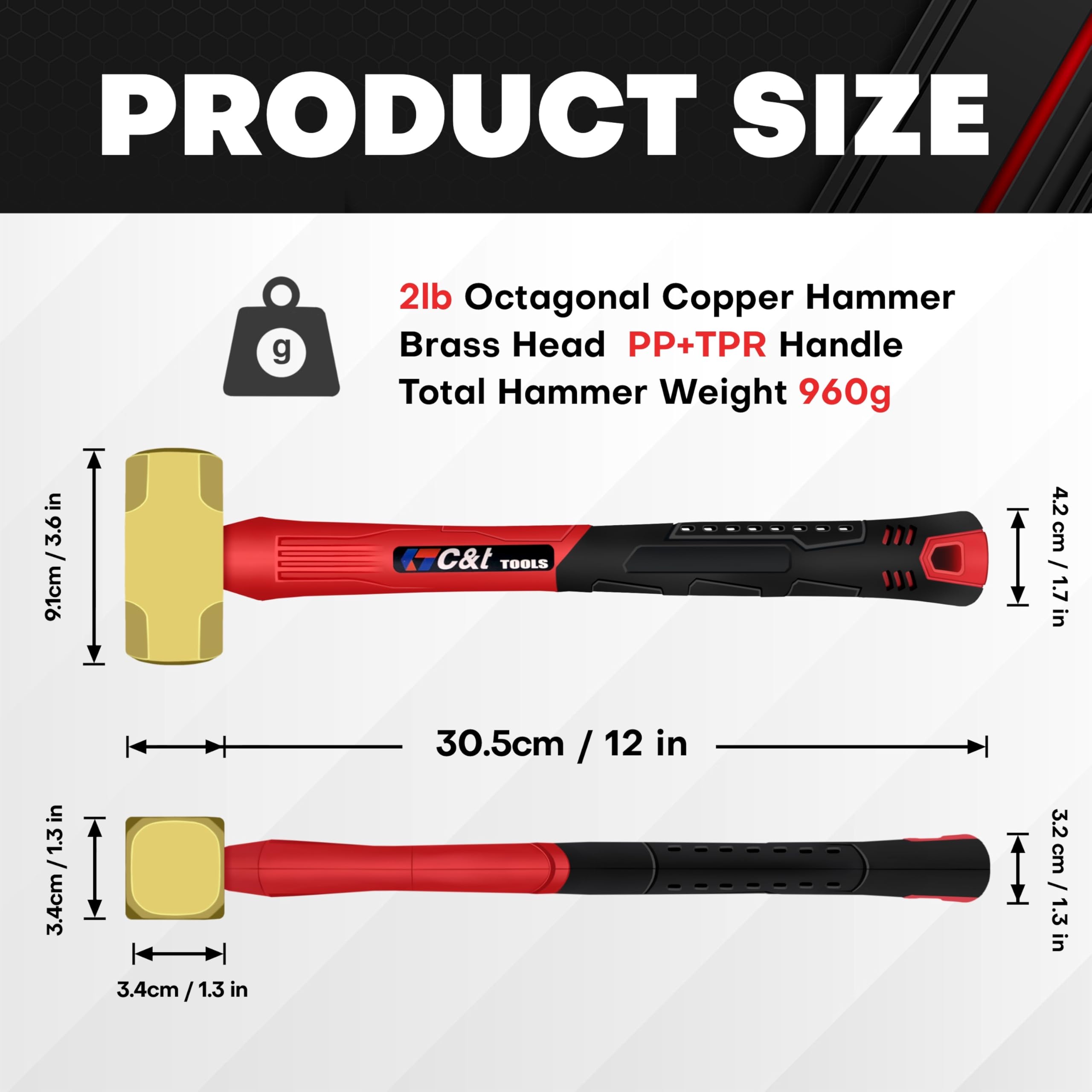 CT Brass Sledge Hammer non-sparking design protects tools and materials during tapping.