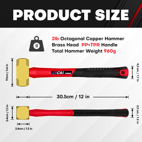 CT Brass Sledge Hammer non-sparking design protects tools and materials during tapping.