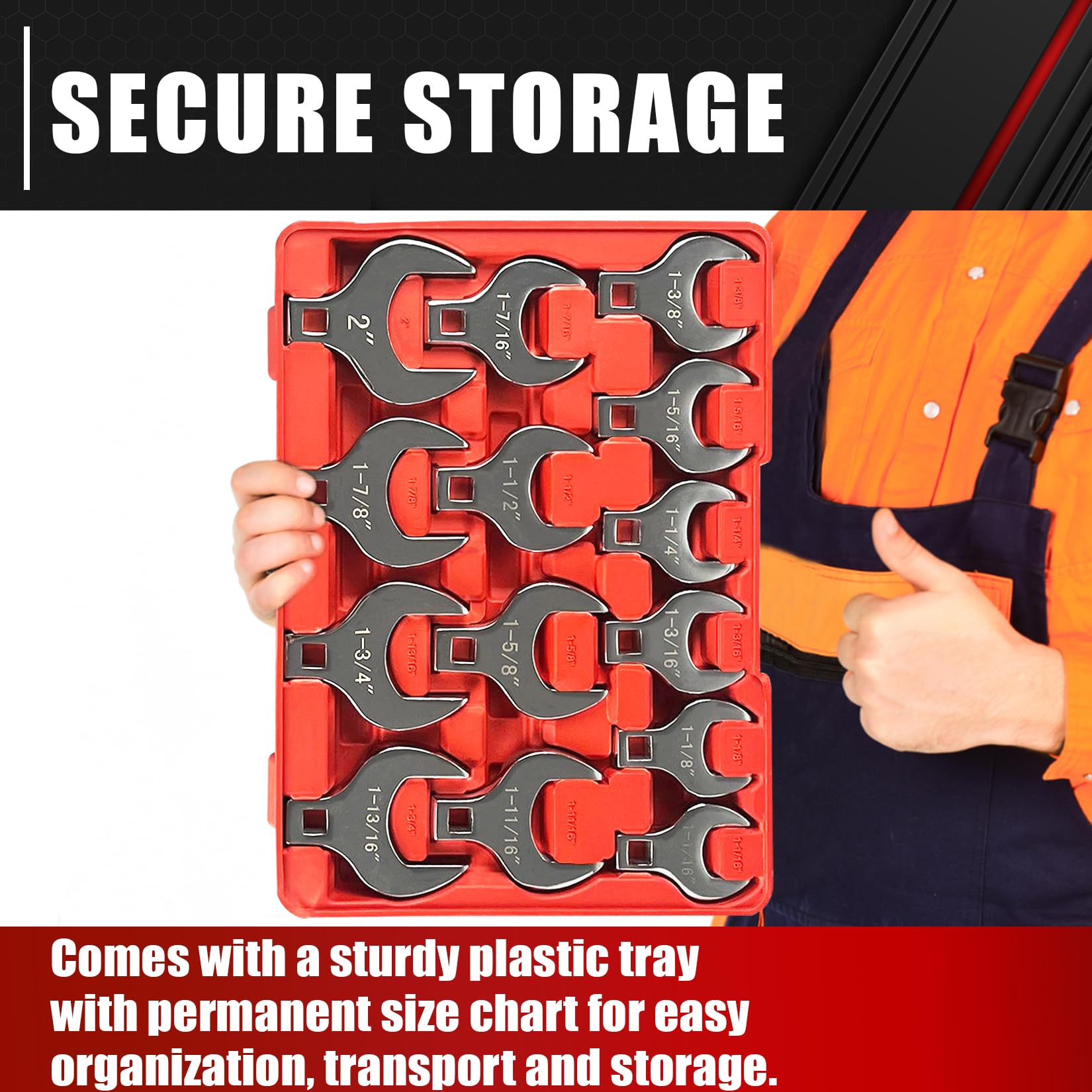 C&T crowfoot wrench organizer tray keeps sizes labeled.
