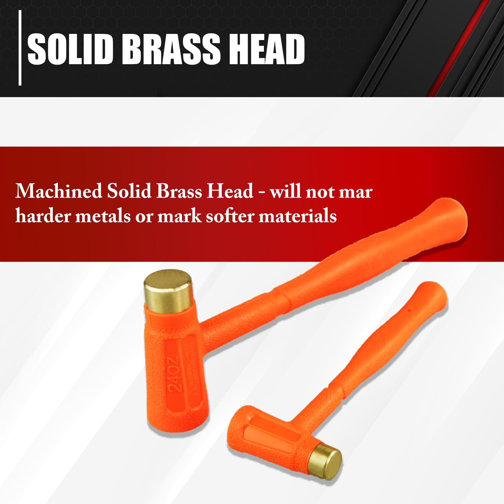 C&T dead blow hammer grip close-up showing unibody molded handle.