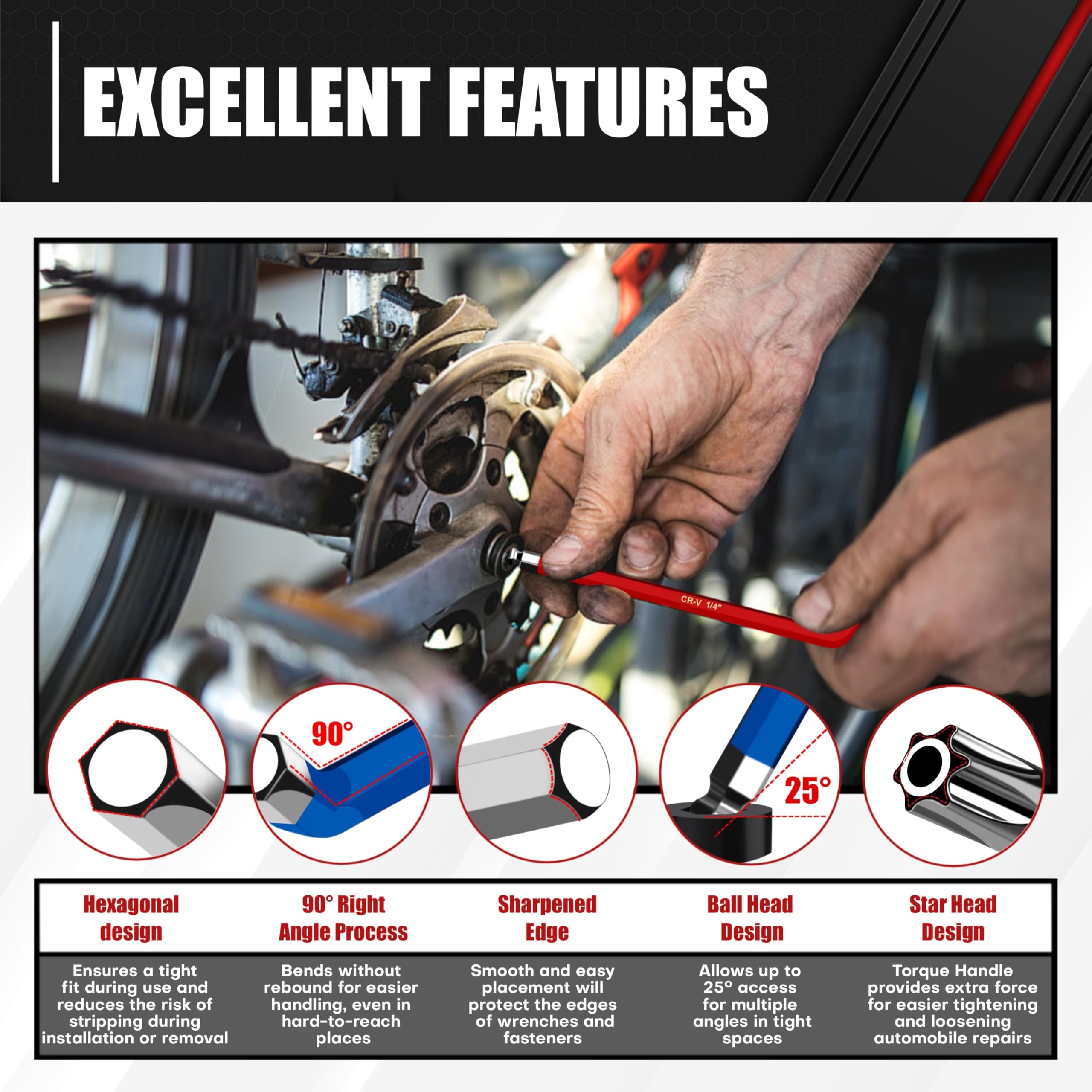 Ergonomic T-handle provides better leverage and torque for tough screws.
