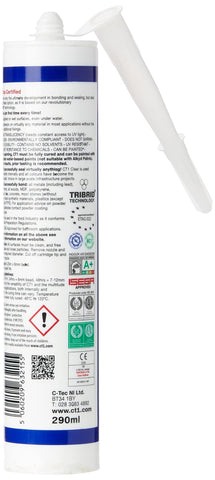 CT1CLEAR label detail showcasing TRIBRID tech for strong, durable bonds.