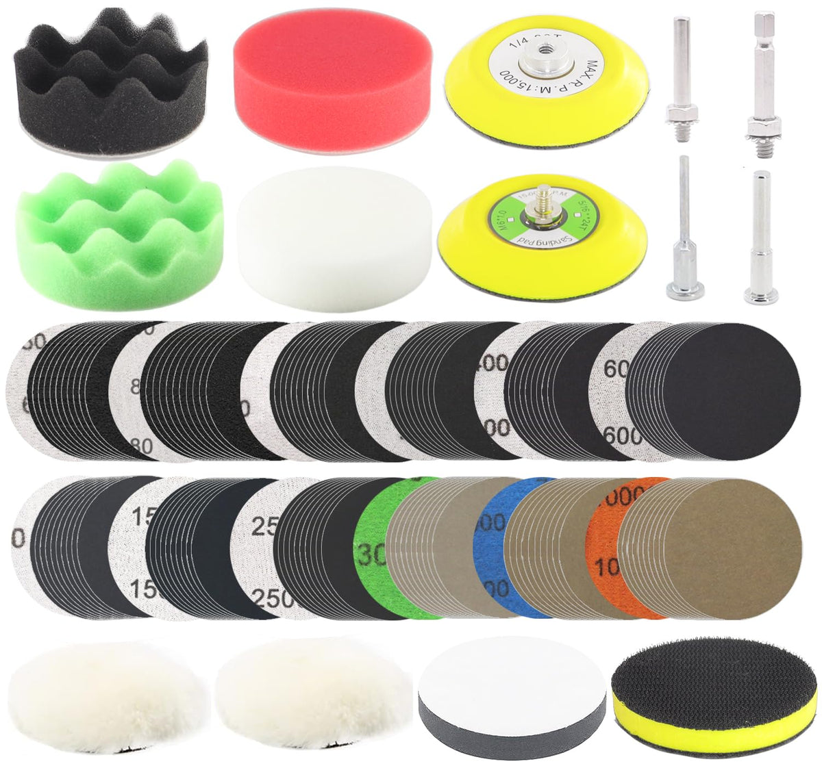 CTPICXM 134pcs sanding disc kit for drill polishing, ideal for headlight restoration.