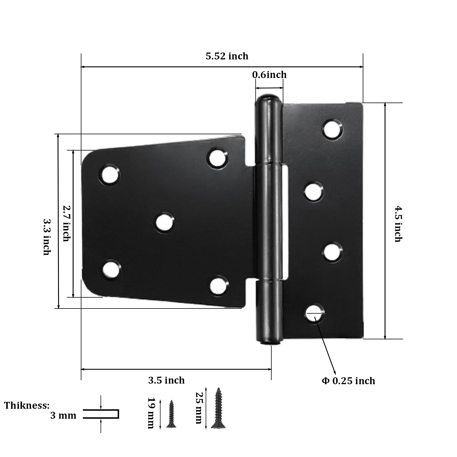 CTrowelpro gate hinge side view emphasizes offset screw holes for extra strength
