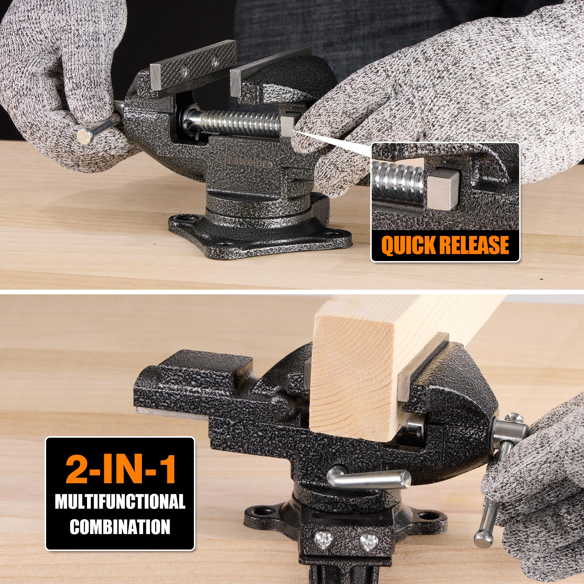 CTrowelpro vise with 3.3-inch jaw width for wider workpieces.