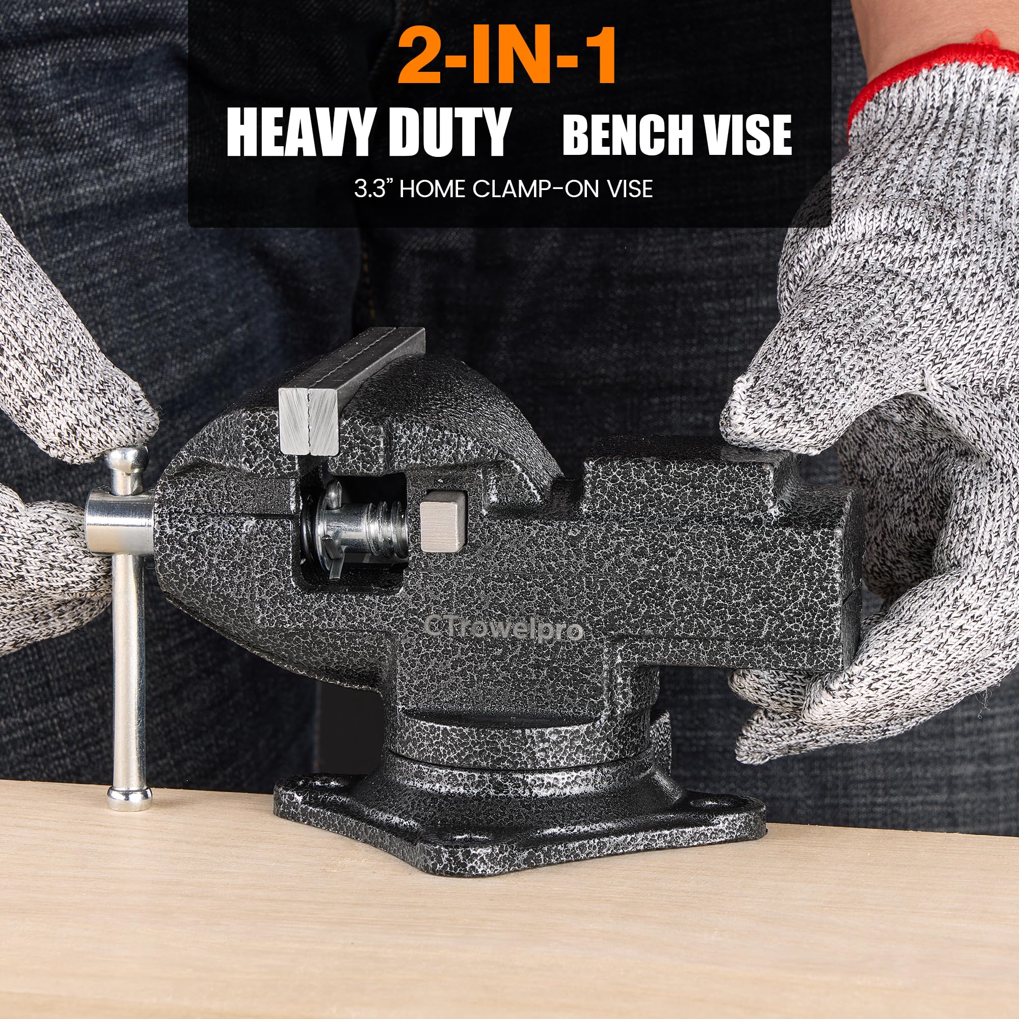 CTrowelpro vise showing one-click positioning for quick jaw engagement.