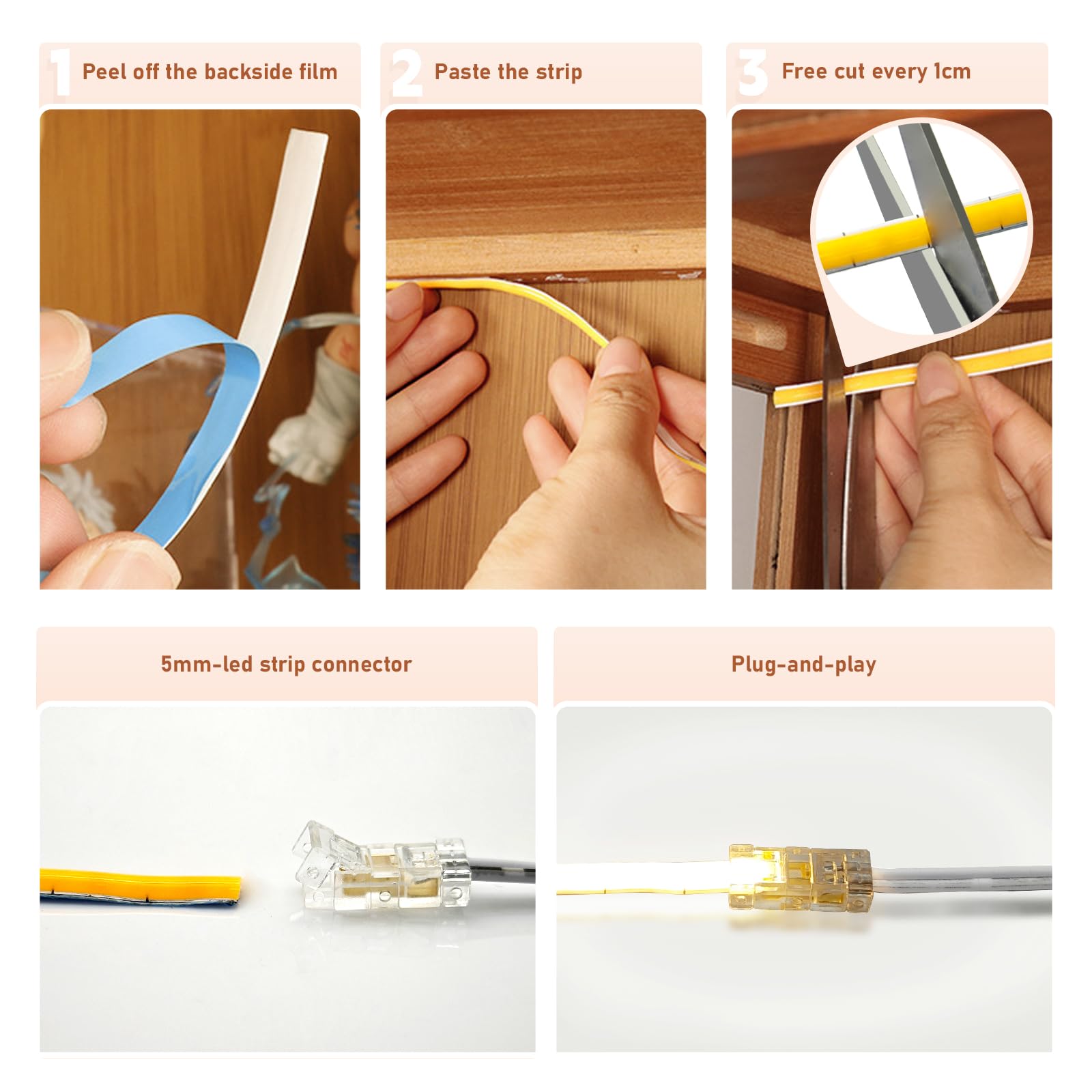 CUBITOR bookshelf lighting enhances spines and ornaments along a shelf row.