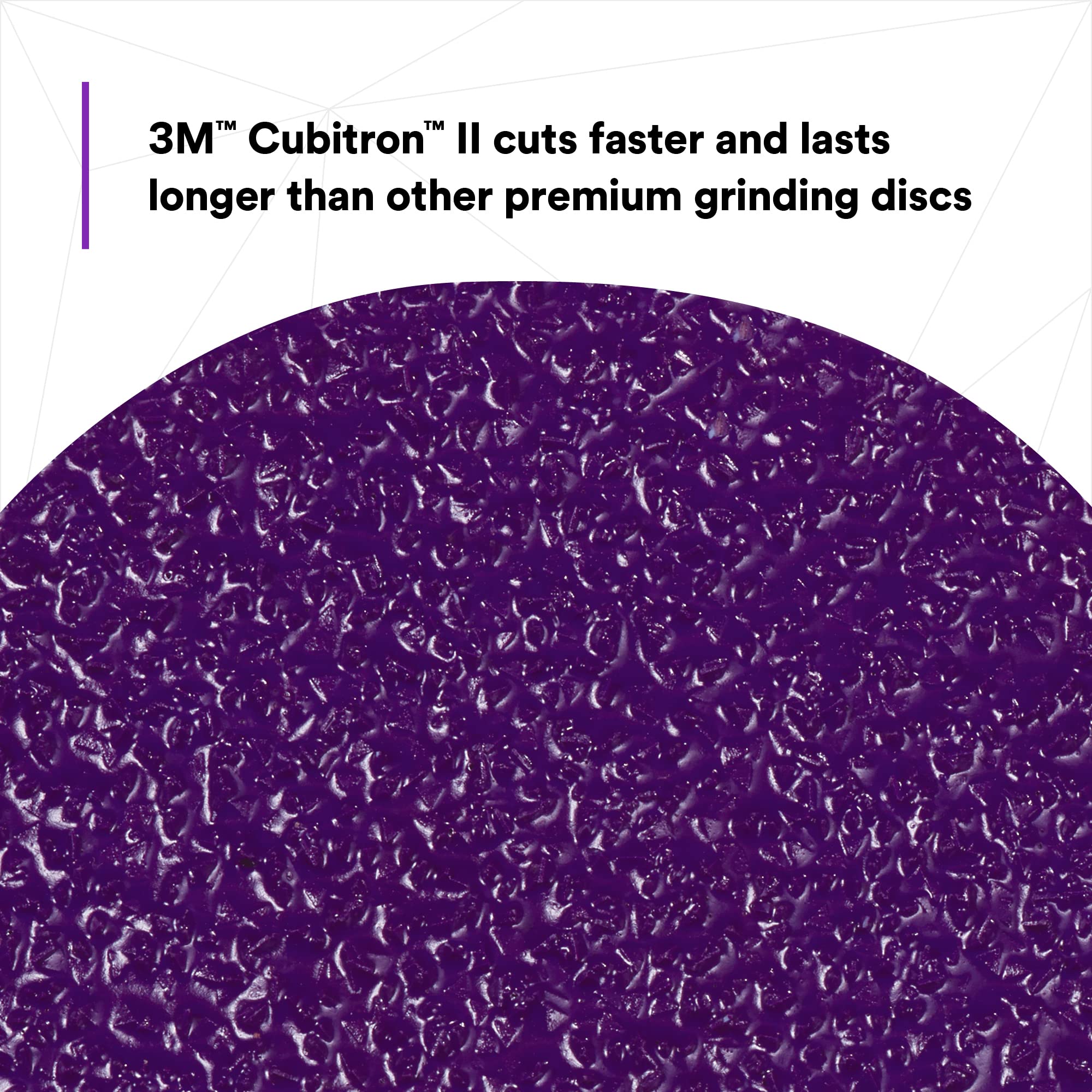 Cubitron II fast-cutting 3-inch disc in action on metal surfaces.