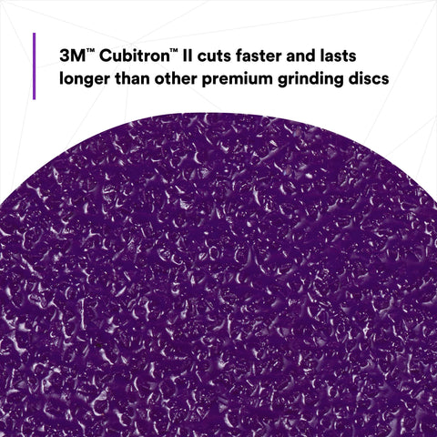 Cubitron II fast-cutting 3-inch disc in action on metal surfaces.