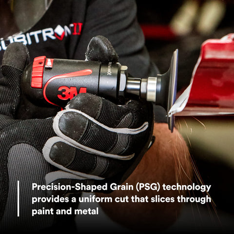 Cubitron II uniform-cut performance across paint and metal surfaces.