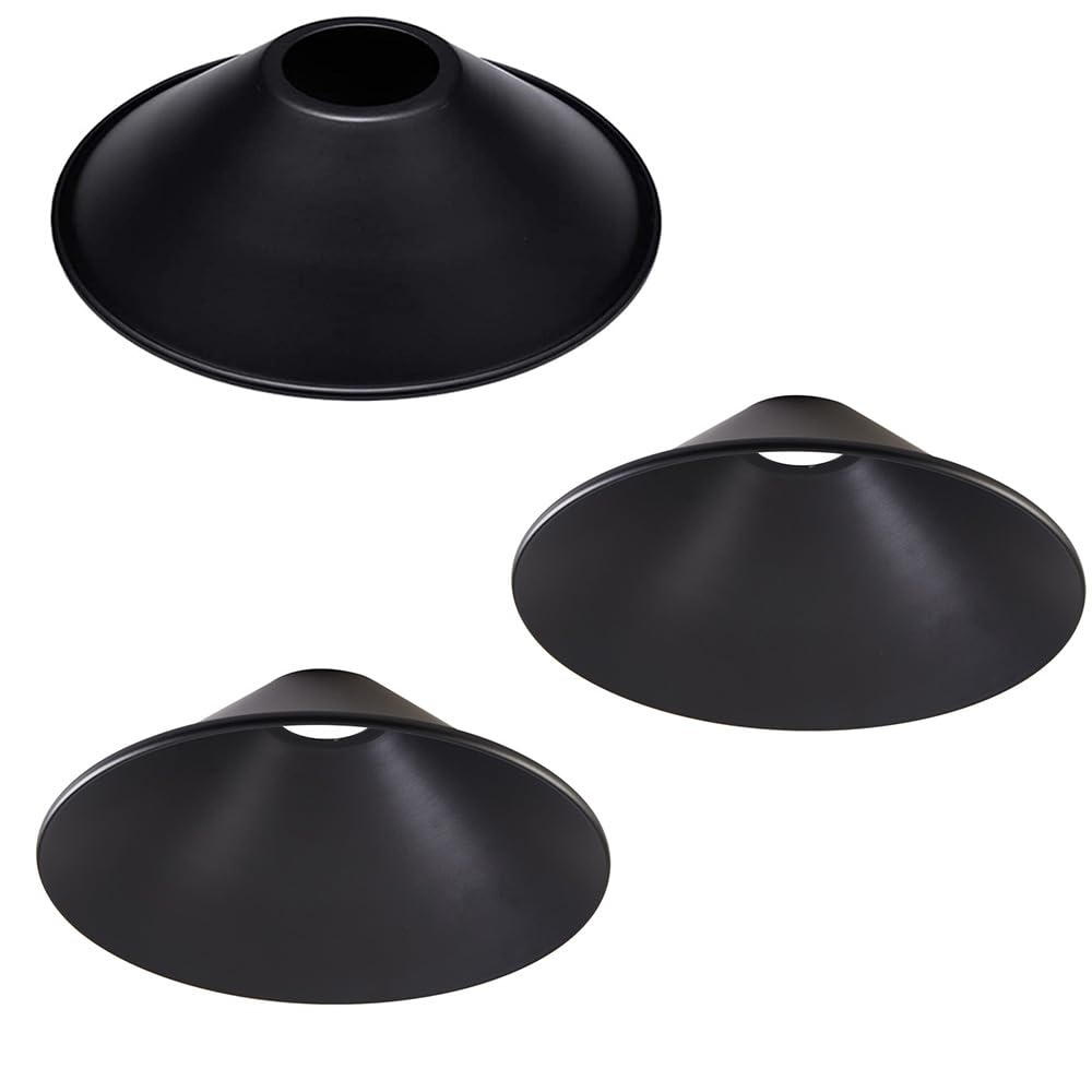 CUFEAL 3-pack industrial lamp shade in black cone for vintage pendant lighting