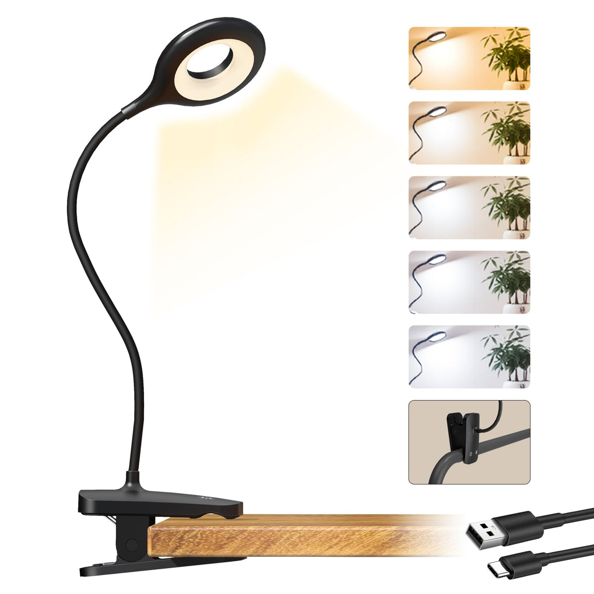 CUHIOY clip-on reading light mounted on bed headboard for flexible bedside illumination