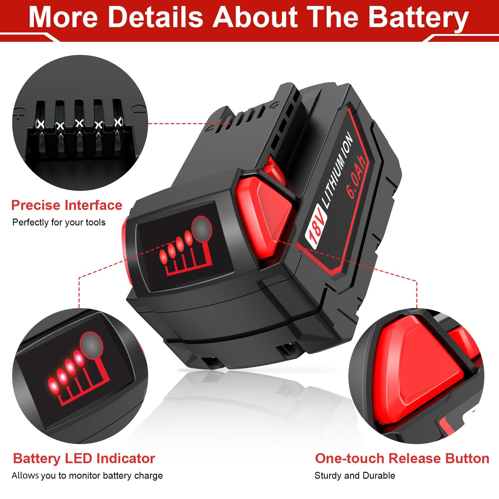 Cukect Milwaukee Mk18 battery LED indicator for remaining charge.