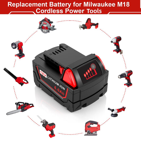 Cukect Milwaukee Mk18 battery side view highlighting tool compatibility.