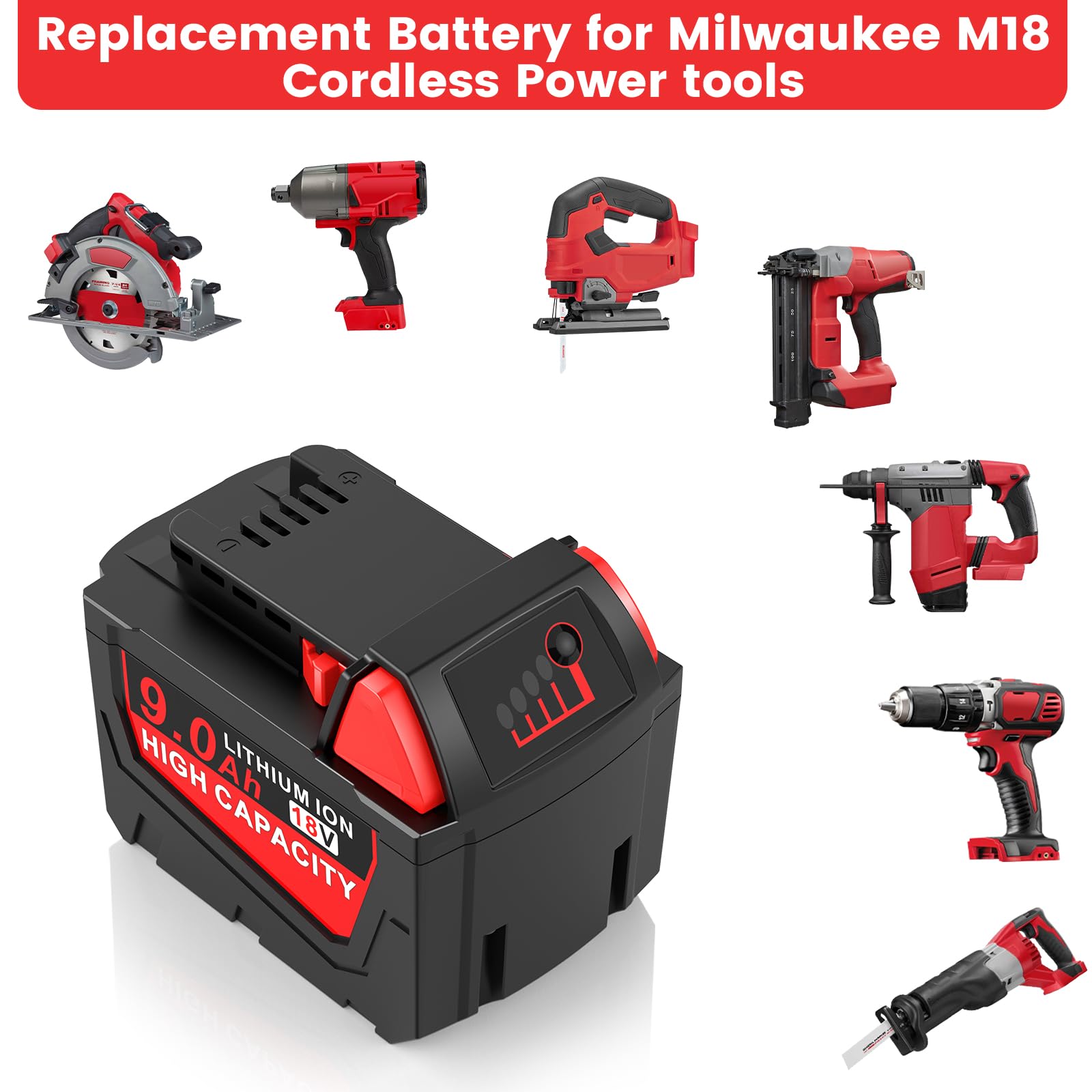 Cukect MK18 9.0Ah LED indicator shows remaining power clearly