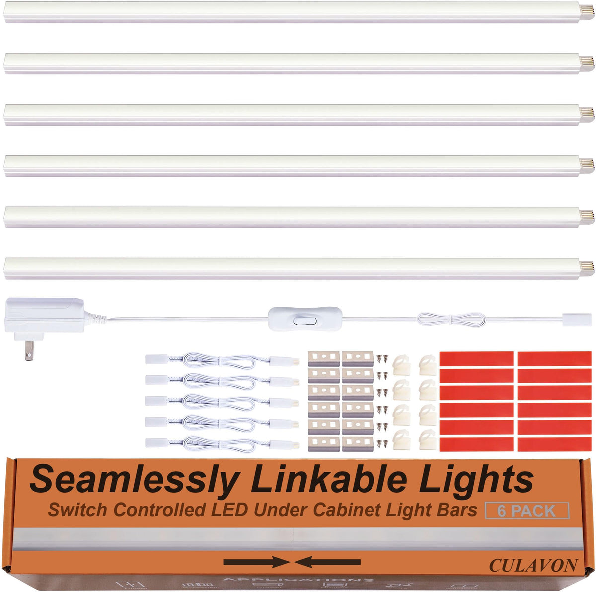 CULAVON under-cabinet lights with six LED bars deliver bright, even kitchen illumination.