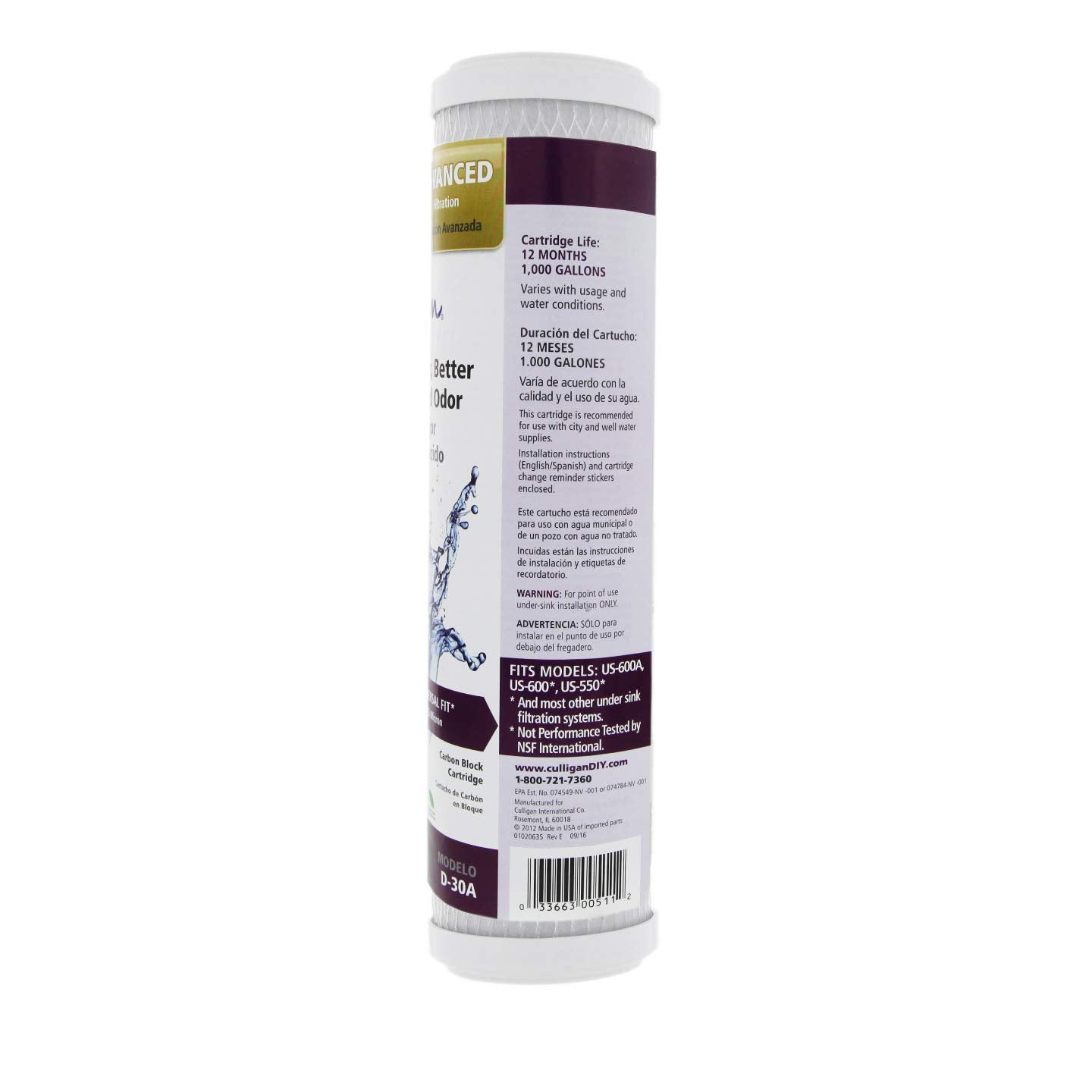 Culligan D-30A Level 2 filter label for quick recognition