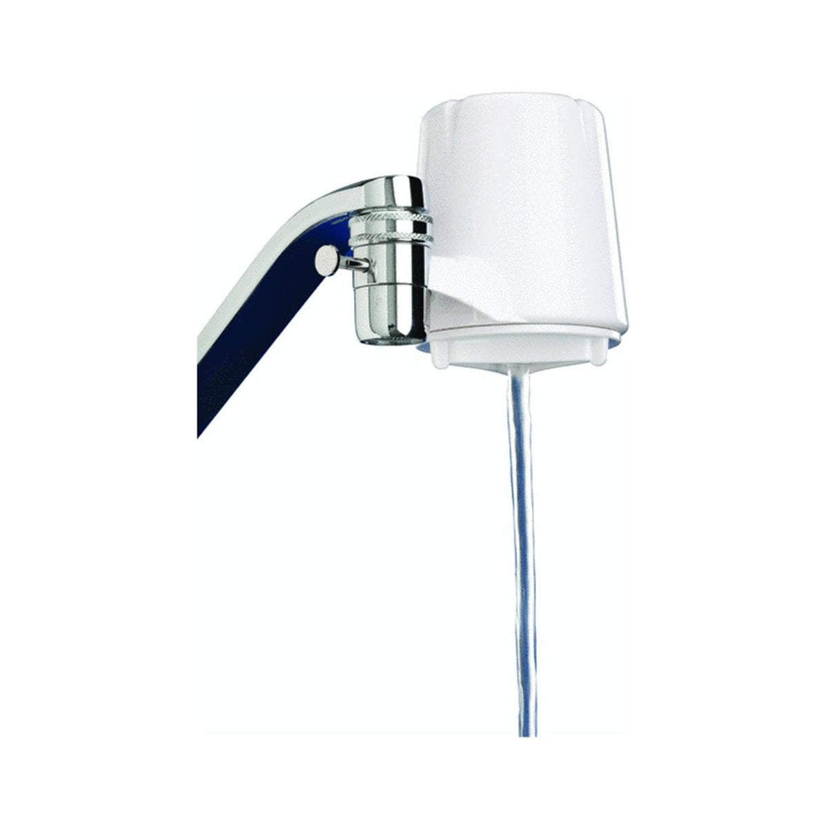 Culligan FM-15A faucet mount filter on kitchen faucet reduces chlorine taste and odor.