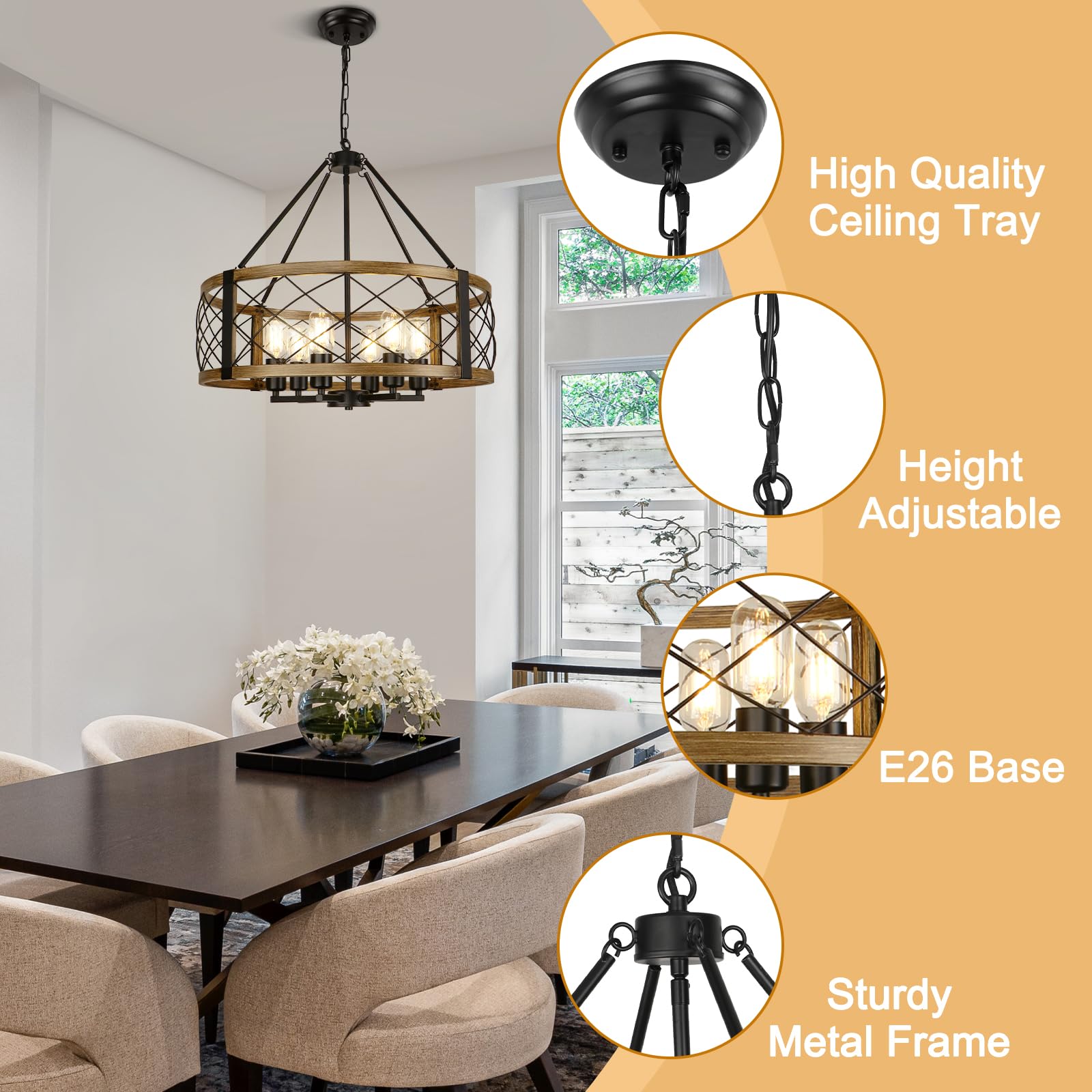 Cunfash farmhouse style light fixture for dining, living, and foyer.