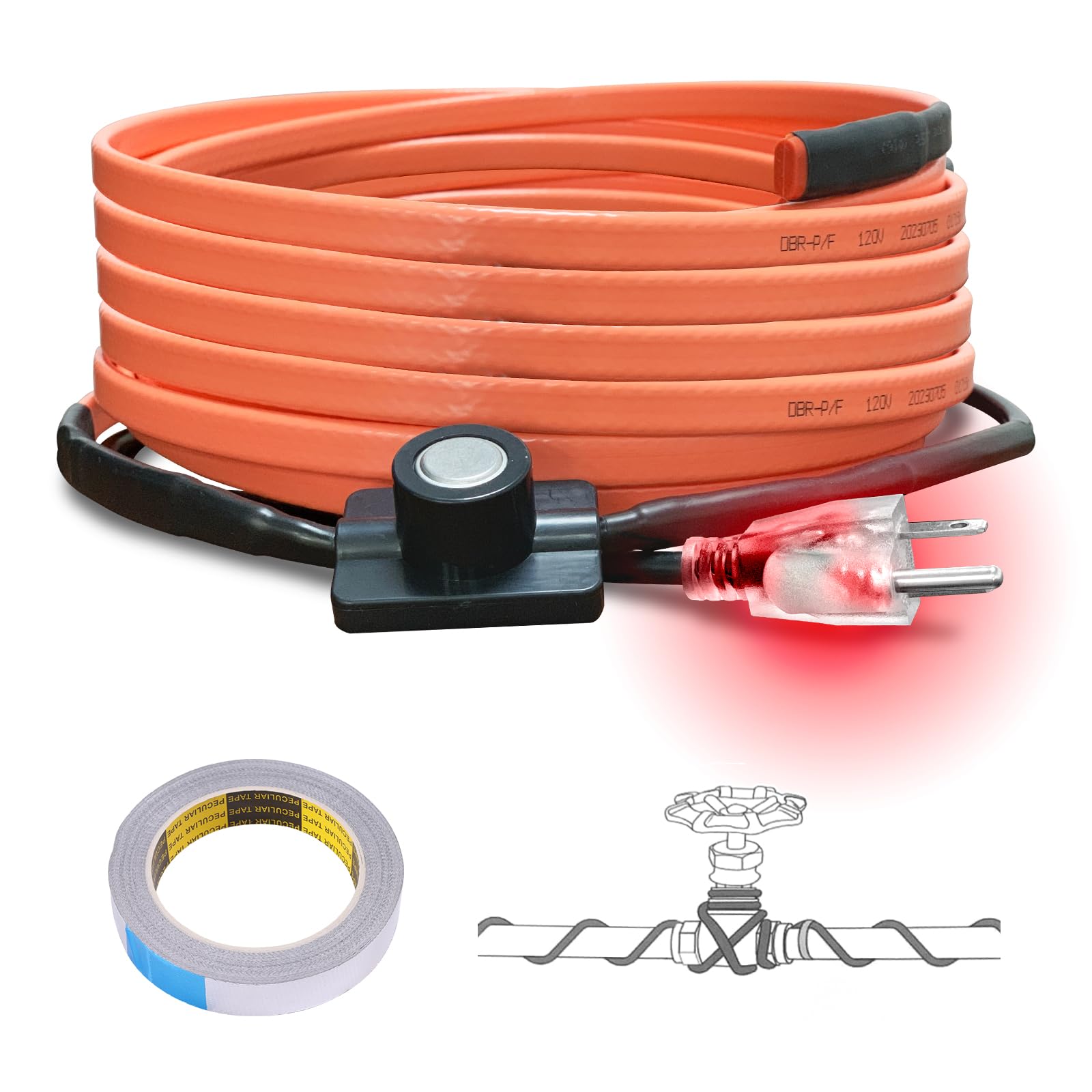 Cupohus heat tape mounted on a metal pipe provides reliable winter protection.
