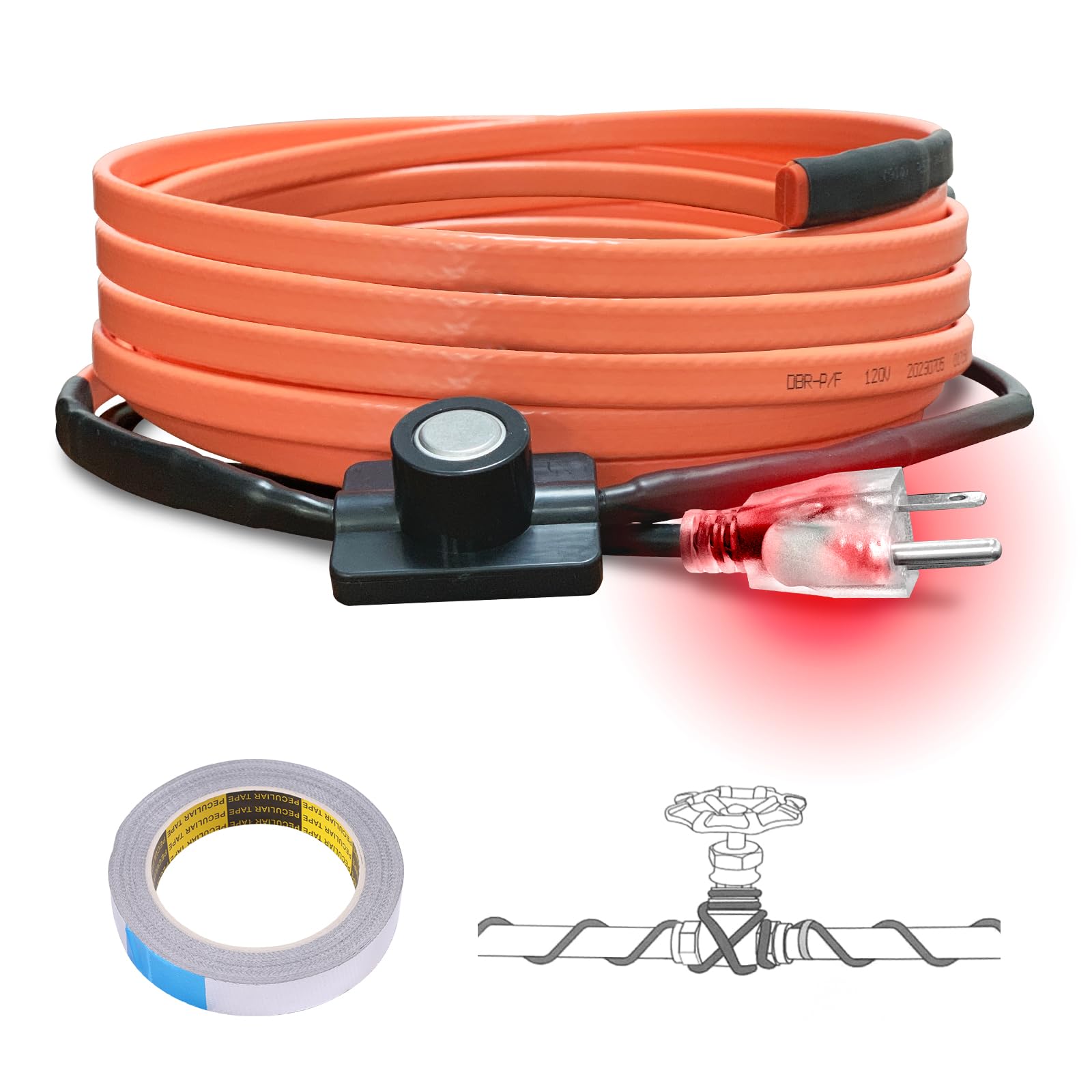Cupohus heat tape with thermostat evenly warms pipes for reliable flow.