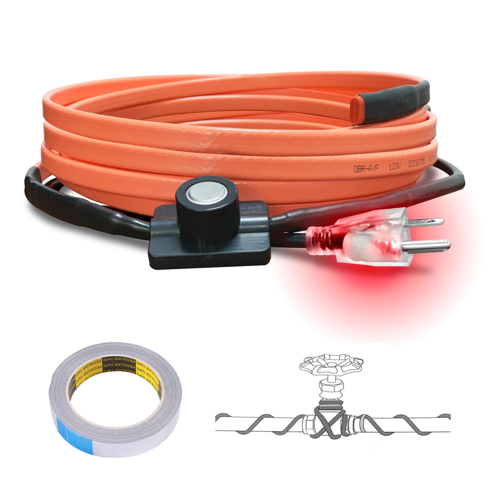 Cupohus heat tape on a water pipe provides freeze protection for cold climates.