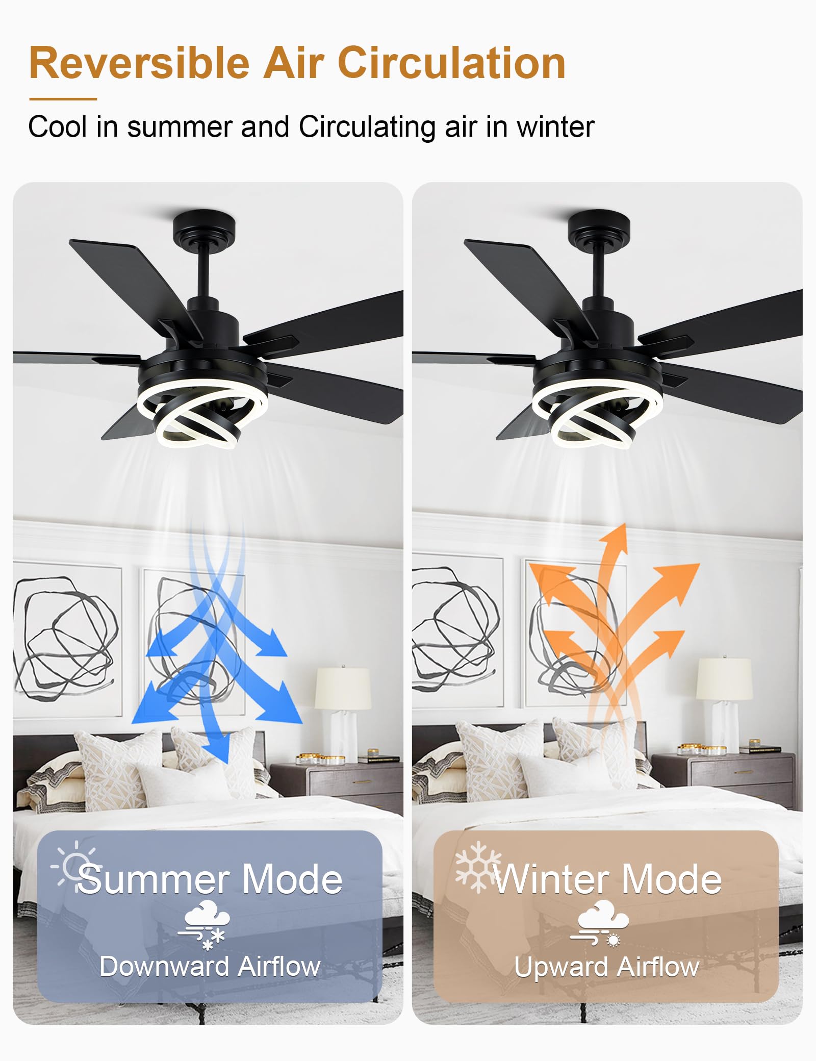 Curve Curio reversible blades for seasonal airflow adaptation