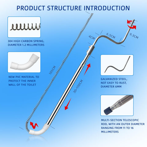 Curvflatn telescopic unclogger assembly enables compact storage and easy transport