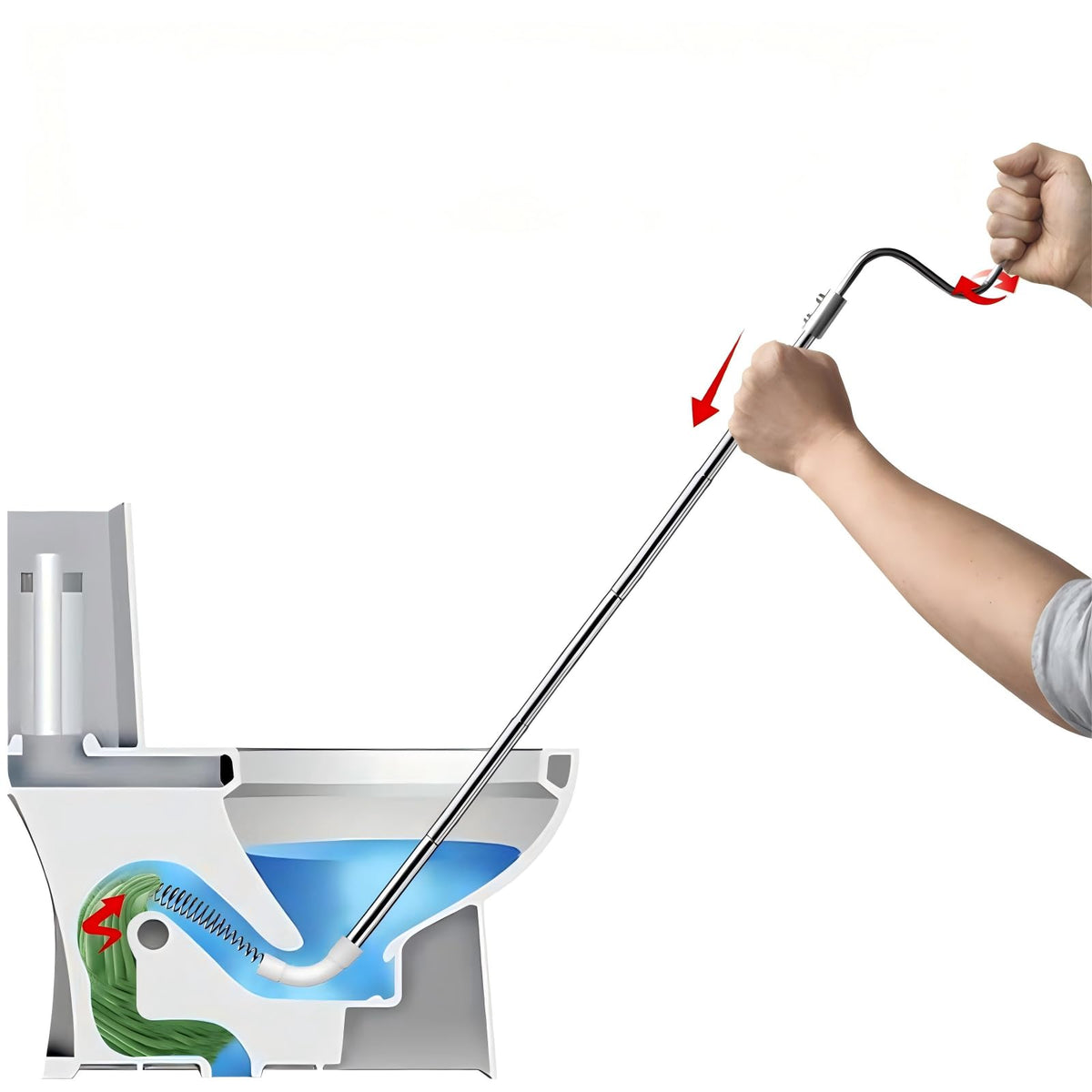 Curvflatn toilet unclogger spring head clears deep clogs with gentle control