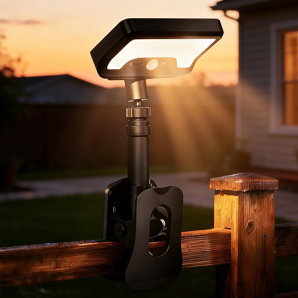 Cusna clip-on solar motion light on a fence rail for secure outdoor lighting.
