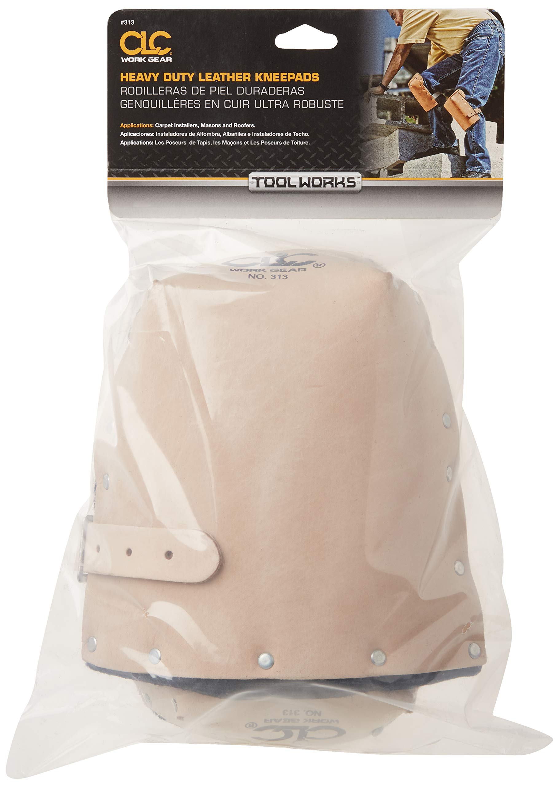 Custom Leathercraft 313 kneepads with adjustable strap and steel buckle.