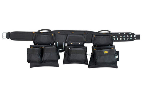 Custom Leathercraft 5605 18-pocket belt shows ample storage for tools and nails.