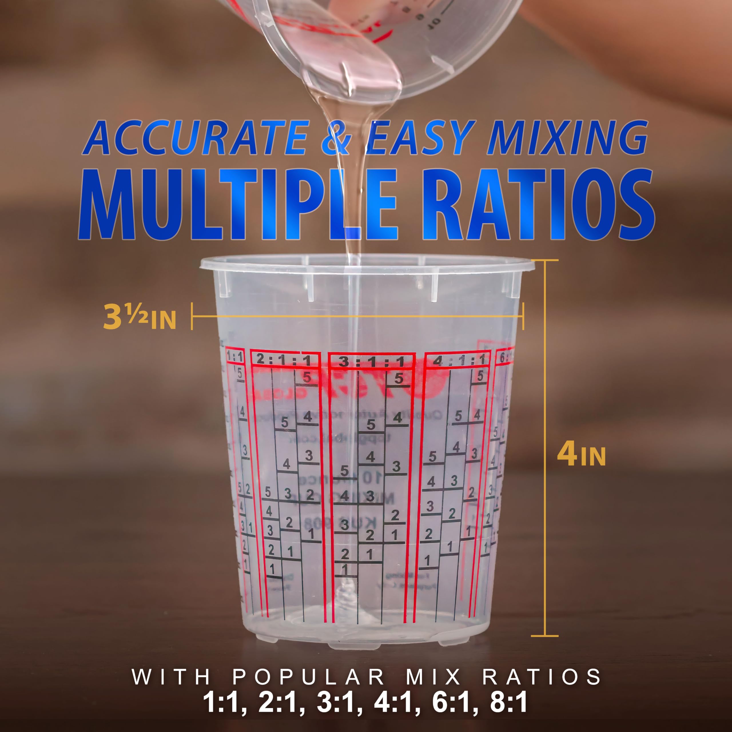 Custom Shop ratio marks aid resin mixing.