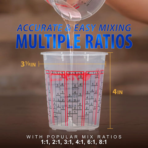 Custom Shop ratio marks aid resin mixing.