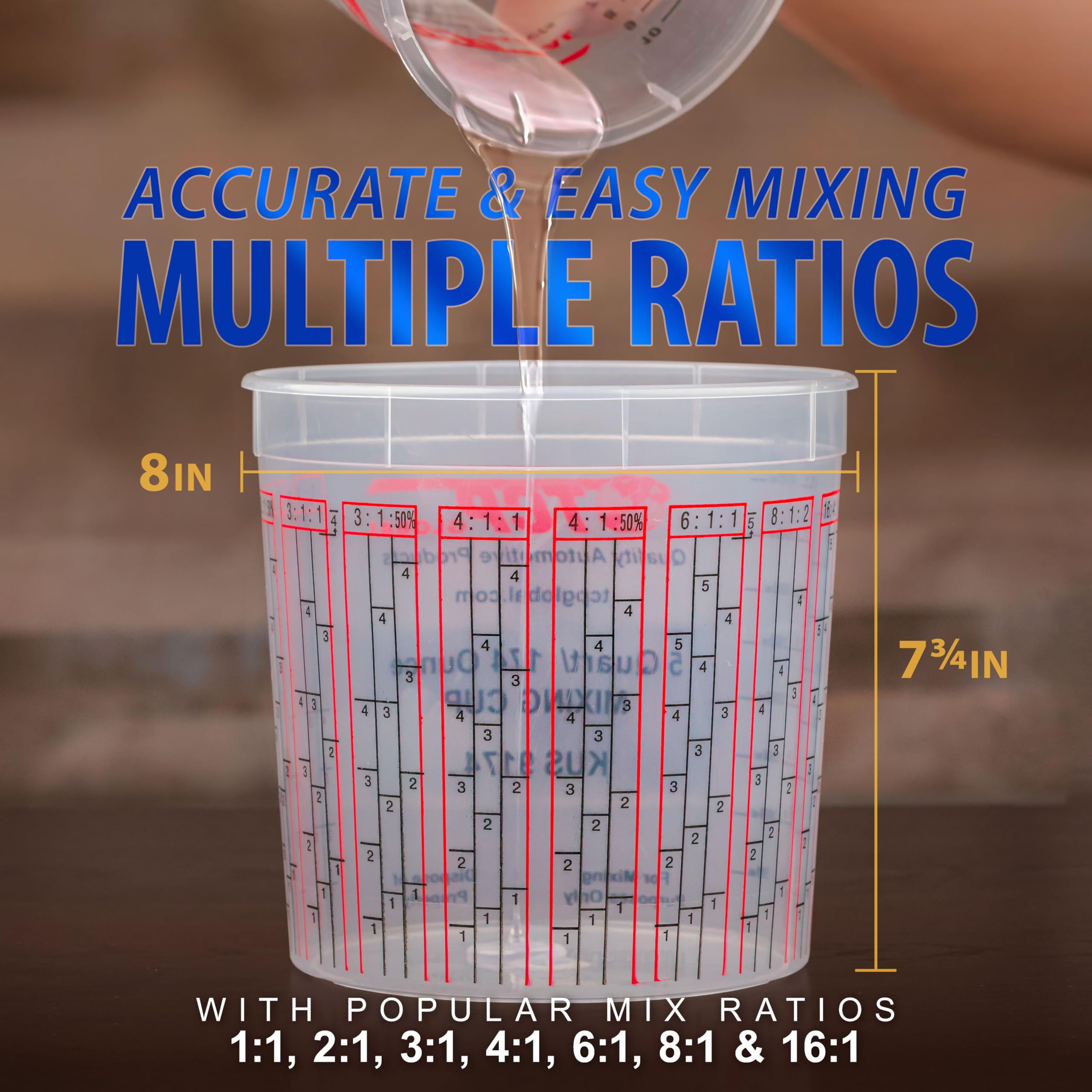 Custom Shop mixing ratio markings for precise resin measurements