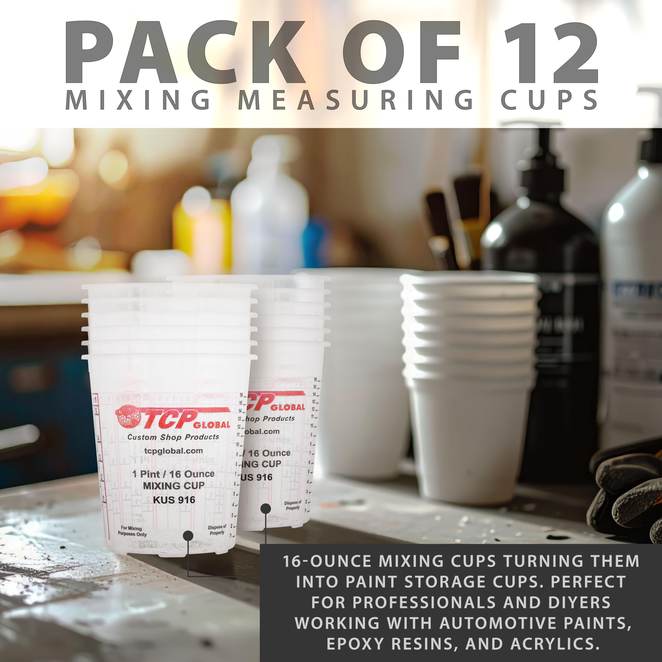 Custom Shop cups suitable for auto body work and art projects in workshops