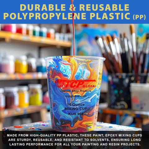 Custom Shop polypropylene cups resist solvents for paints.