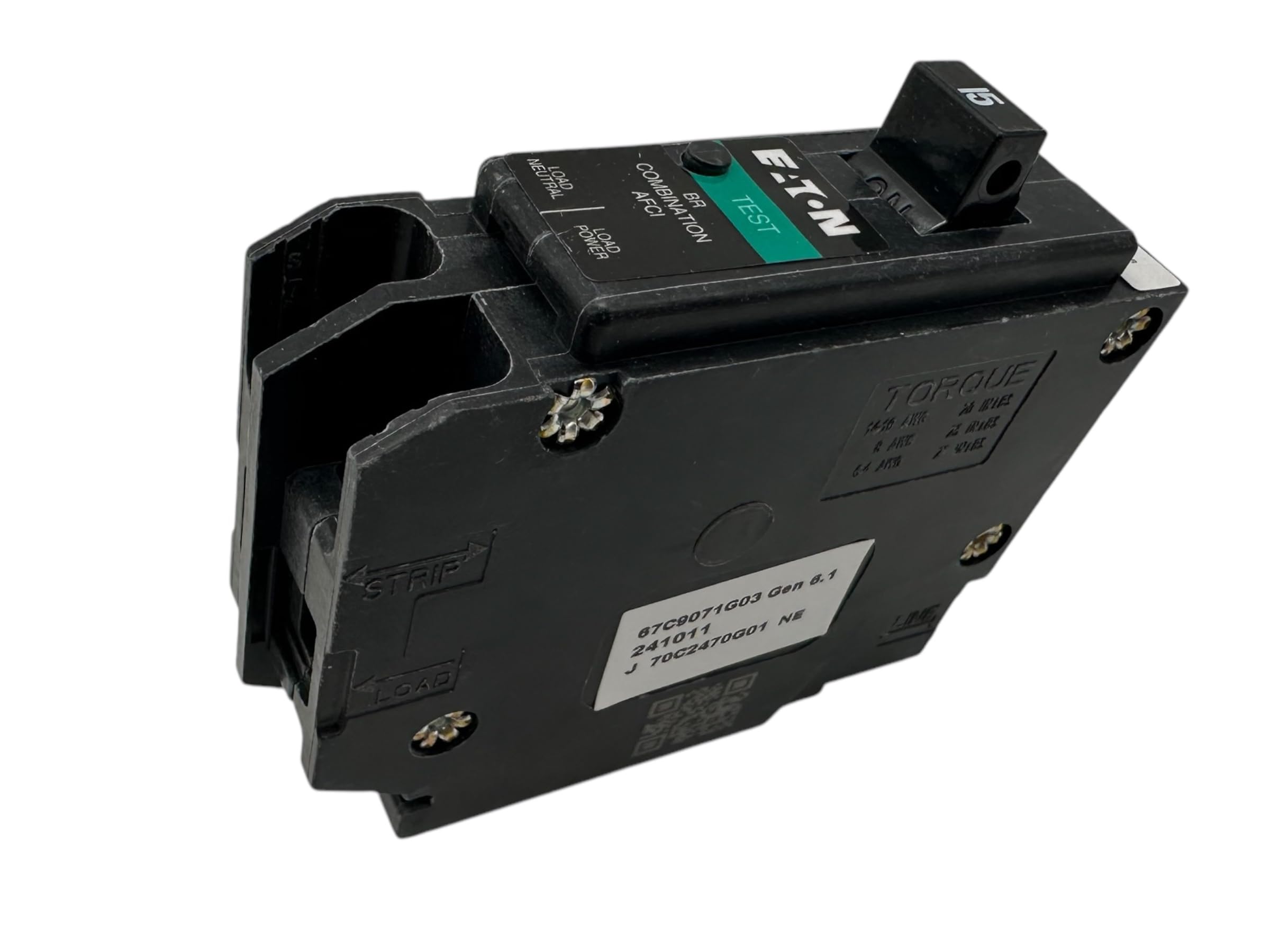 CUTLER HAMMER Eaton BRP115AF side view highlights single-pole fit for standard panels
