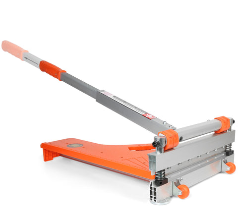 Cutterex 13-inch Pro Floor Cutter demonstrates wide cutting capacity across laminate, vinyl, and wood.